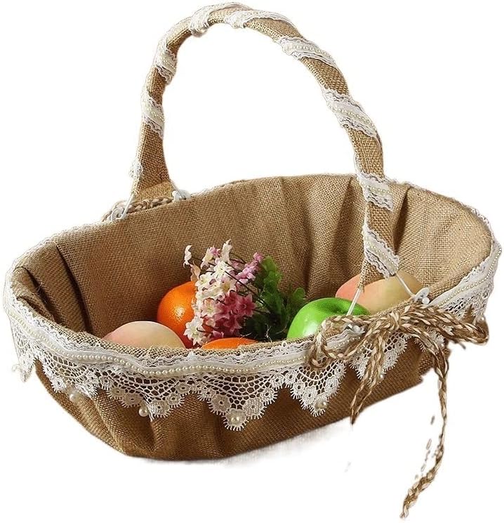 JSEIAJB Burlap Flower Basket Wedding Petals Bridesmaid Hand Basket Flower Girl Scattering Indoor Decorative Flower