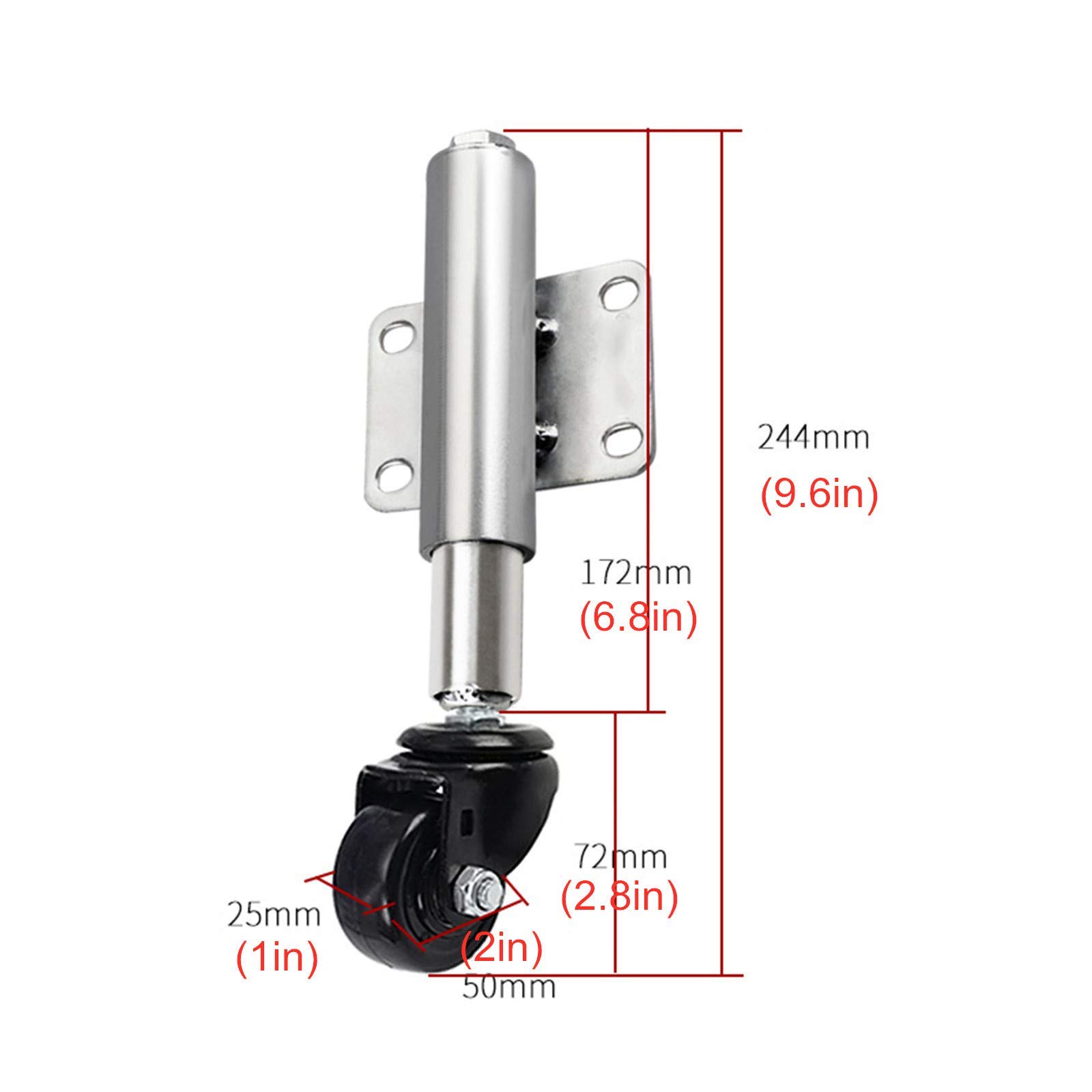 Ruedas giratorias con Freno de Alta Resistencia, Ruedas giratorias de 2" con Amortiguador, para Puertas de Metal o Madera, Altamente escalables a 60 mm, Capacidad de Carga de 70 kg (Nylon).