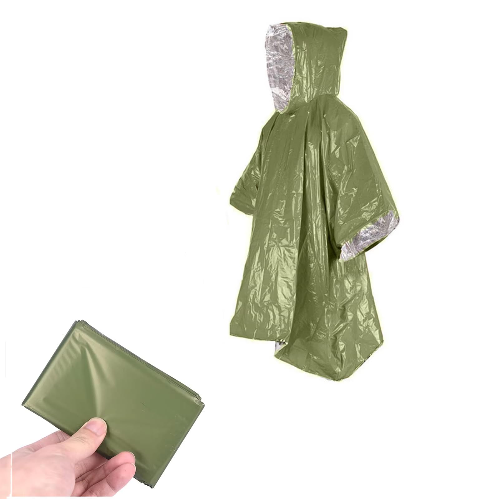 Poncho térmico de supervivencia de emergencia con capucha - Capa portátil para acampar y hacer senderismo, impermeable caliente