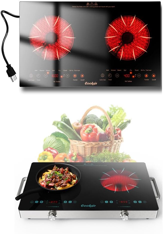 2 Burner Electric Cooktop Orange and Green