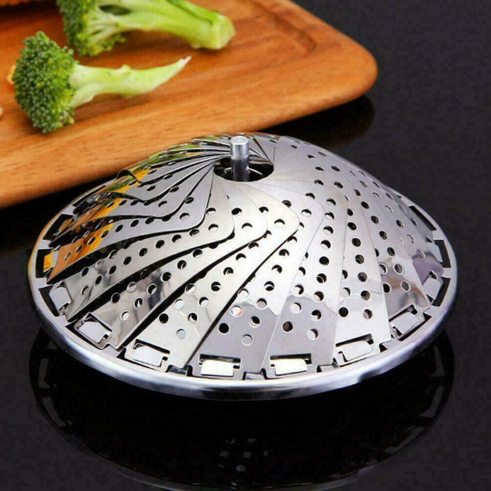 MAAUVTOR Stainless Steel Vegetable Steamer Basket, Metallic momos Steamer Insert for Pots, Pans Folding Collapsible Multipurpose Fruit Bowl Steamer for Boiling cooking Fish, Chicken, Dumpling