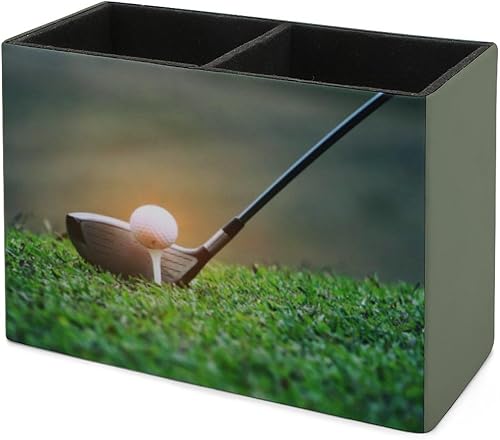 Miniatura 7 de Soporte para bolígrafos, soporte para lápices para organizador de escritorio, pelota deportiva con temática de golf, tazas de cuero sintético,