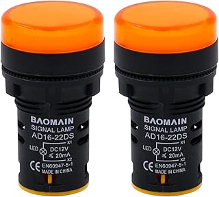 Baomain 22mm LED Indicator Pilot Light AD16-22D 12V AC/DC 20mA Energy Saving Yellow Pack of 10