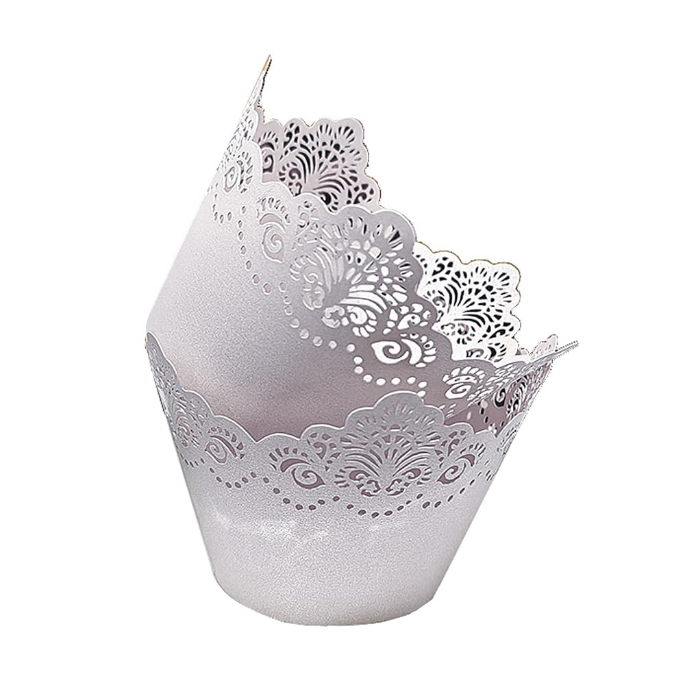 50Pcs Cupcake Wrappers Hollowing Out Crown Bake Cake Paper Lace Laser Cut Liner Baking Cup Wraps Muffin for Wedding Party Birthday Decoration (Ice