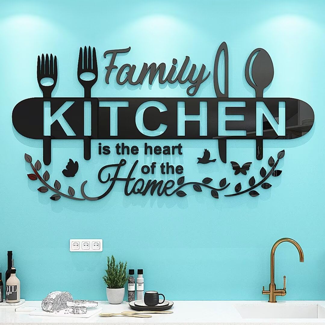 Adesivo da parete, decorazione 3D fai da te per la cucina per pareti, arte acrilica da parete, decorazione da parete, decorazione da parete per sala da pranzo (nero, 35 x 70 cm)