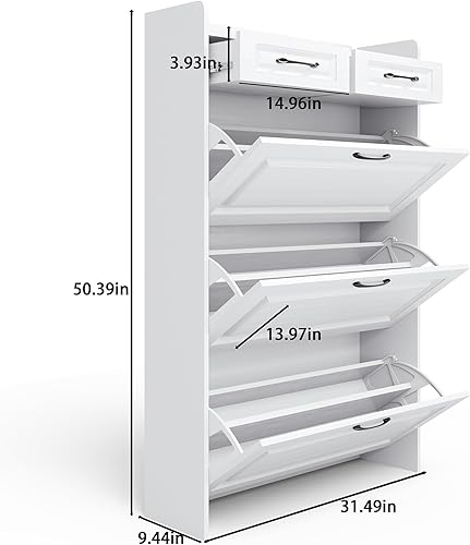 Miniatura 2 de ODUWA Armario de almacenamiento de zapatos con 3 cajones abatibles y 2 cajones de almacenamiento, fácil de almacenar 18-25 pares de zapatos, armario
