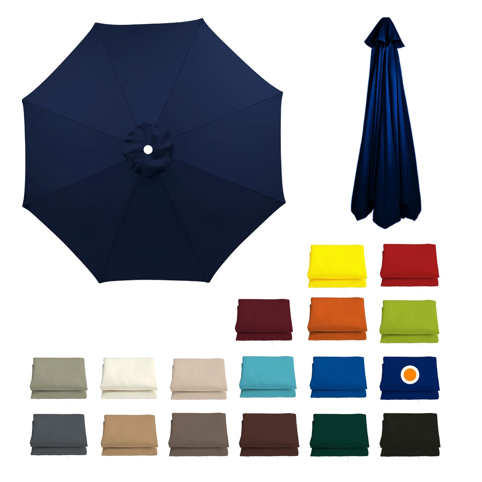 230CM/270CM/300CM + 8 Arms Patio Umbrella Replacement Cloth Canopy Cover Waterproof Garden Replacement Parasol Fabric Cover Outdoor Table Market Yard Umbrella Top Cantilever Umbrella Canopy(Navy Blue,