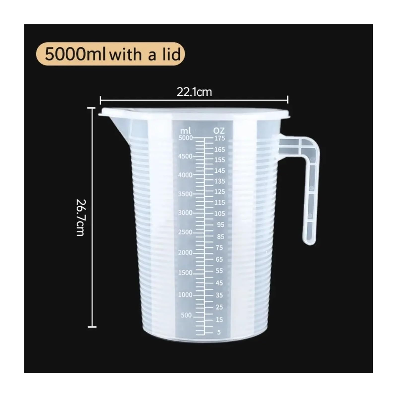 Vaso medidor de plástico transparente for laboratorio, jarra graduada for líquidos, recipiente for medir líquidos en la cocina, repostería o cocina.(5000mlwith a lid)