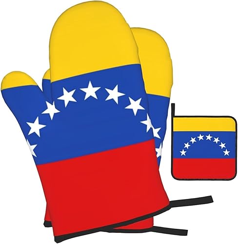 Miniatura 9 de Juego de 3 manoplas de horno con diseño de bandera de Venezuela, lavables y antideslizantes, resistentes al calor, guantes de cocina para hornear y