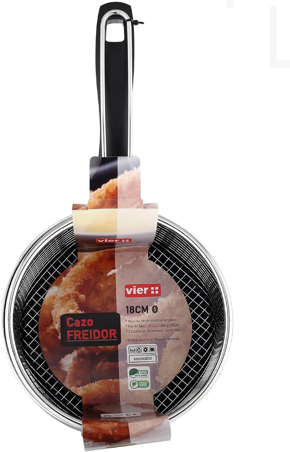VIER - Cazo Freidora de Inducción Aluminio antiadherente Ø 16 cm, cap. 1,61 litros (56,6 Oz), Base Inducción apta para toda clase de cocinas, Mango Ergonómico Aislante, pico vertedor.