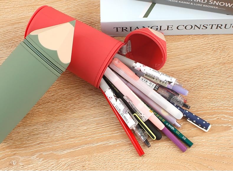 Image of Silicone lightweight waterproof zipper pencil case pencil bag /pouch, cute colourful pencil shape, safe and quality (Navy Blue), QS-2010