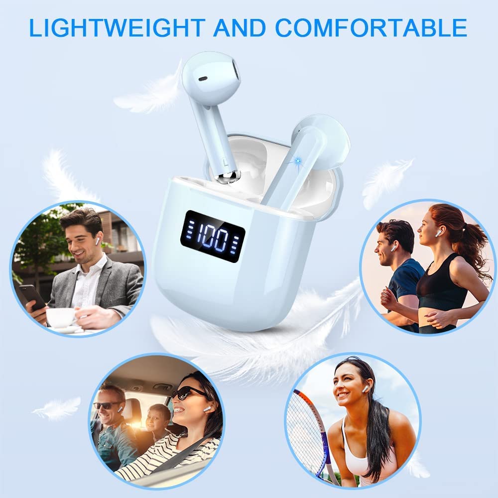 Cuffie Bluetooth 5.3 Auricolari Bluetooth con 4 HD Mic,Display LED,Bassi Potenziati Wireless Cuffie In Ear Cancellazione Rumore Cuffie Senza Fili,25 Ore Cuffiette Bluetooth Sport IP7 Impermeabili,Blue