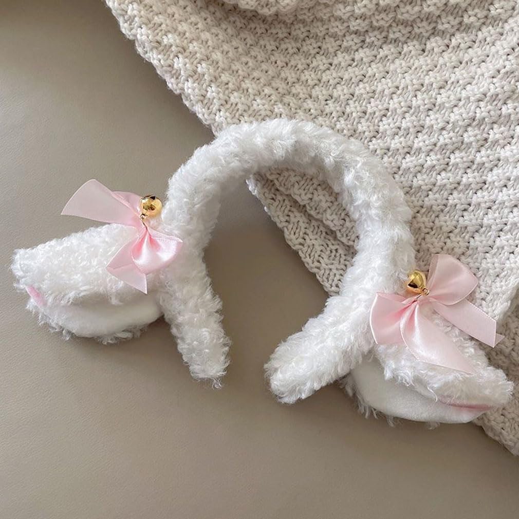 Lamb Ear Hair Band Bow Knot Bell Decorative Hair Ornament Female Plush Cartoon Headwear White Sheep Cute Headband - Image 4