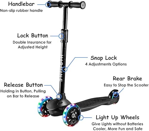 Miniatura 3 de Scooter de 3 ruedas para niños y niñas Kick Scooter para niños de 2 a 5 años de edad, ruedas con luz de PU, manillar ajustable, inclinación a la