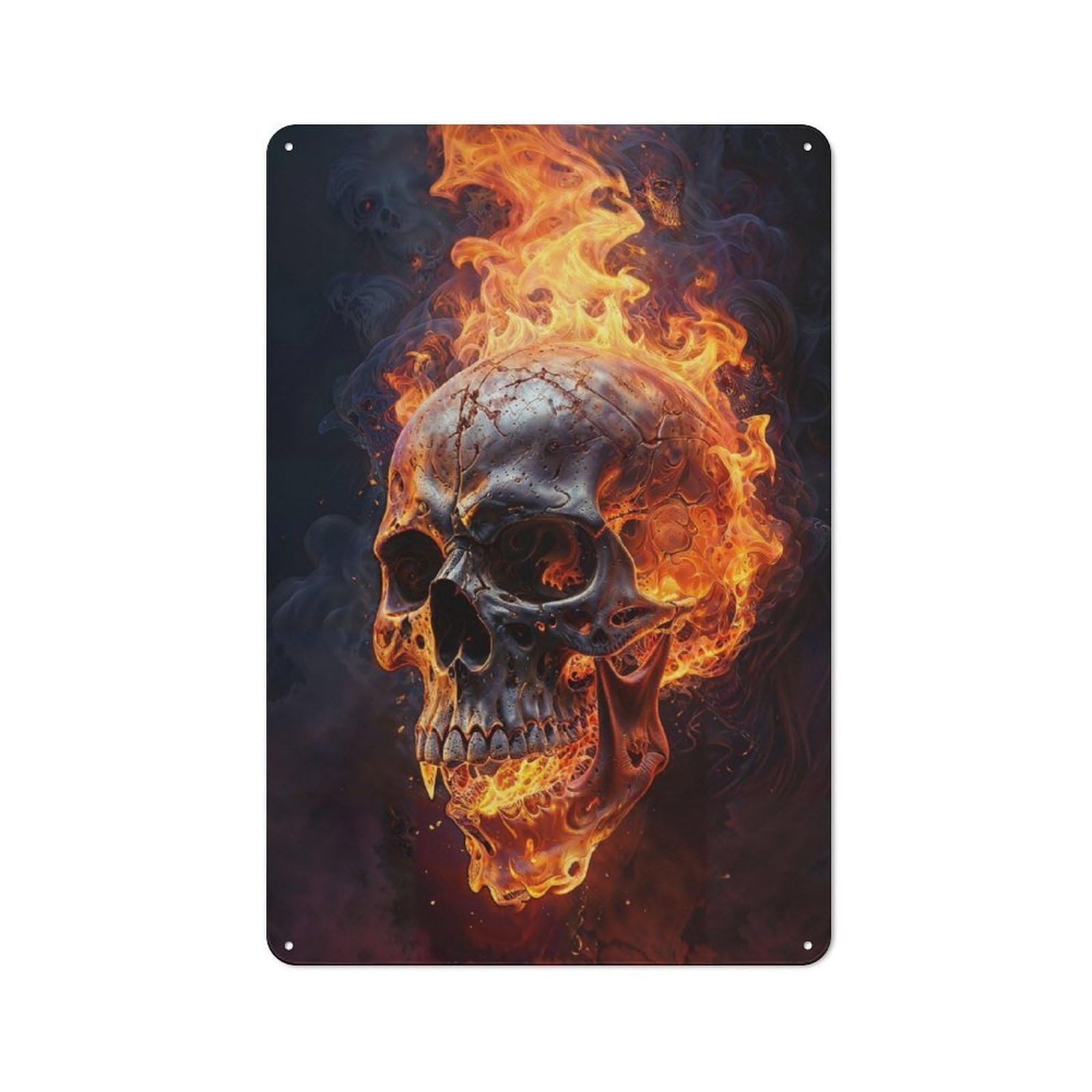 Junmoney Fiery Flames Smoke Skull Tin Sign 30X20cm With For Workshop Wall, Vintage Decor, For Metal Sign Collectors, For Garage And Workshop Walls