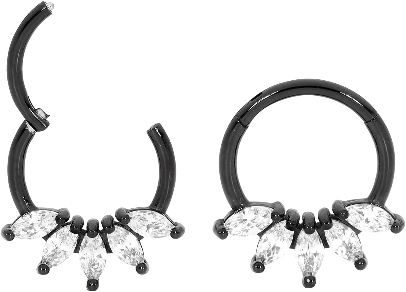 365 Sleepers 316L Surgical Steel Hypoallergenic 16G Gem Septum Jewelry Hinged Segment Ring Body Piercing Hoop Lip Rings Helix Cartilage Rook Sleeper Earrings 8mm – 10mm