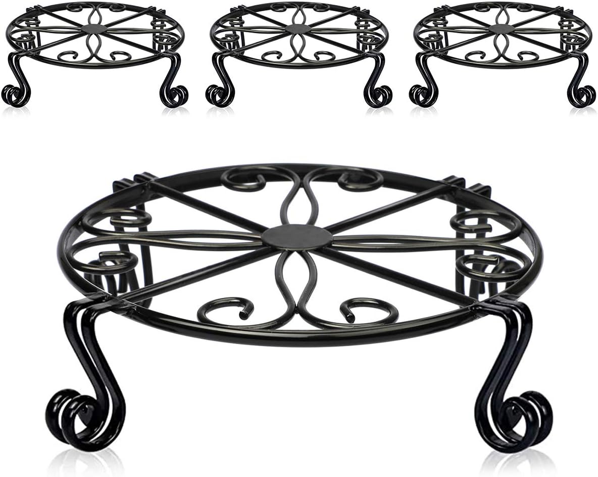 4 Pack Black Plant Stand for Flower Pot Heavy Duty Potted Holder Indoor Outdoor Metal Rustproof Iron Garden Container Round Supports Rack for Planter Bronze, Pumpkin Stand Outdoor……