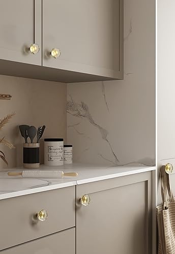 Miniatura 6 de JIASENBAO Paquete de 6 pomos octogonales de cristal para gabinete, pomos octogonales de latón dorado para cajones, aparador, armario, cocina, baño,