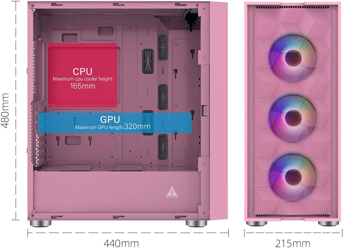 Suреr Brаndѕ GOLDEN FIELD MAGE-P Computer Case Gaming PC ATX/MATX/ITX Case Mid Tower & 3 Fans Tempered Class Side Panel, Mesh Front Panel (Pink) Suреr Dеаl Prоduсt GOLDEN FIELD MAGE-P Computer Case Gaming PC ATX/MATX/ITX Case Mid Tower & 3 Fans Tempered Class Side Panel, Mesh Front Panel (Pink)