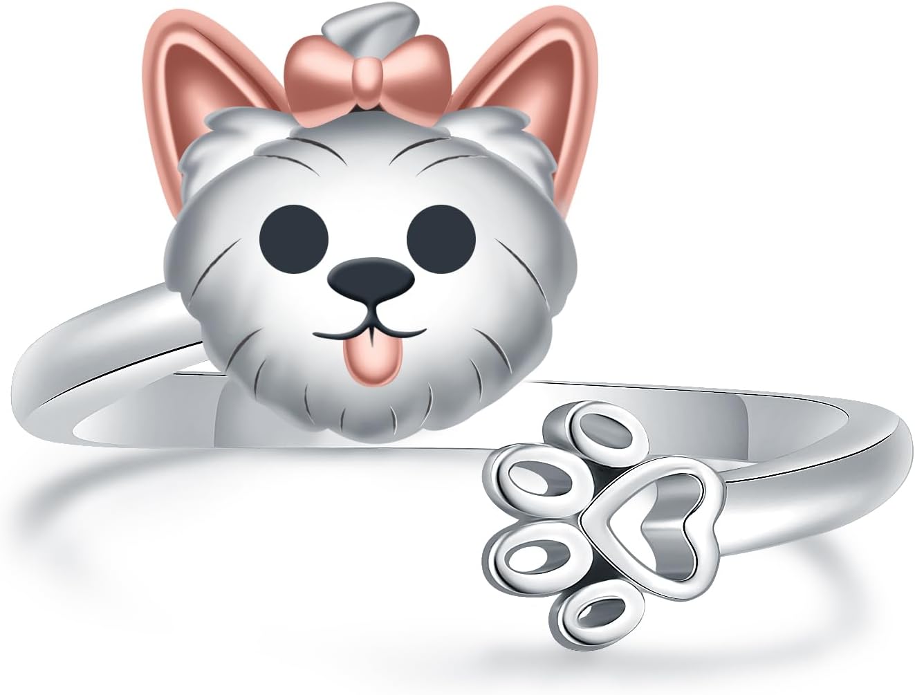 925 Sterling Silver French Bulldog Ring for Women Adjustable Puppy Paw Ring for Daughter Adorable Corgi Yorkshire Terrier Labrador Animal Dog Paw Print Ring Jewelry Gifts for Granddaughter