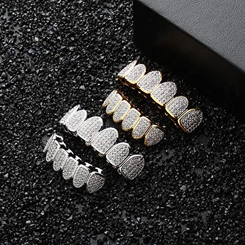 JINAO Grillz Grills for Your Teeth Simulated Diamond Teeth Grillz with Extra Molding Bars Included 18K Gold Plated All Iced Out Cubic Zirconia Golden Teeth for Men Women4