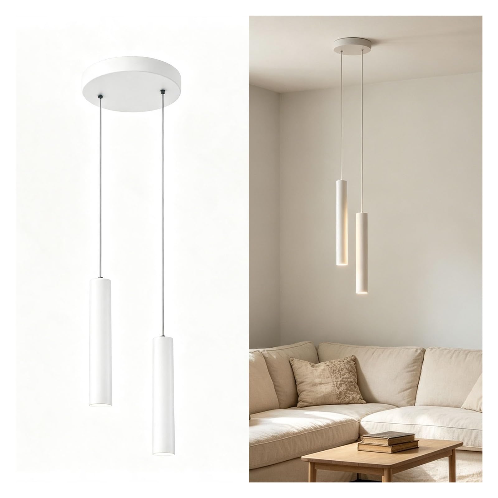LUOYAOB 2 Light Minimalist Pendant Light Cylindrical Tube Hanging Lamp