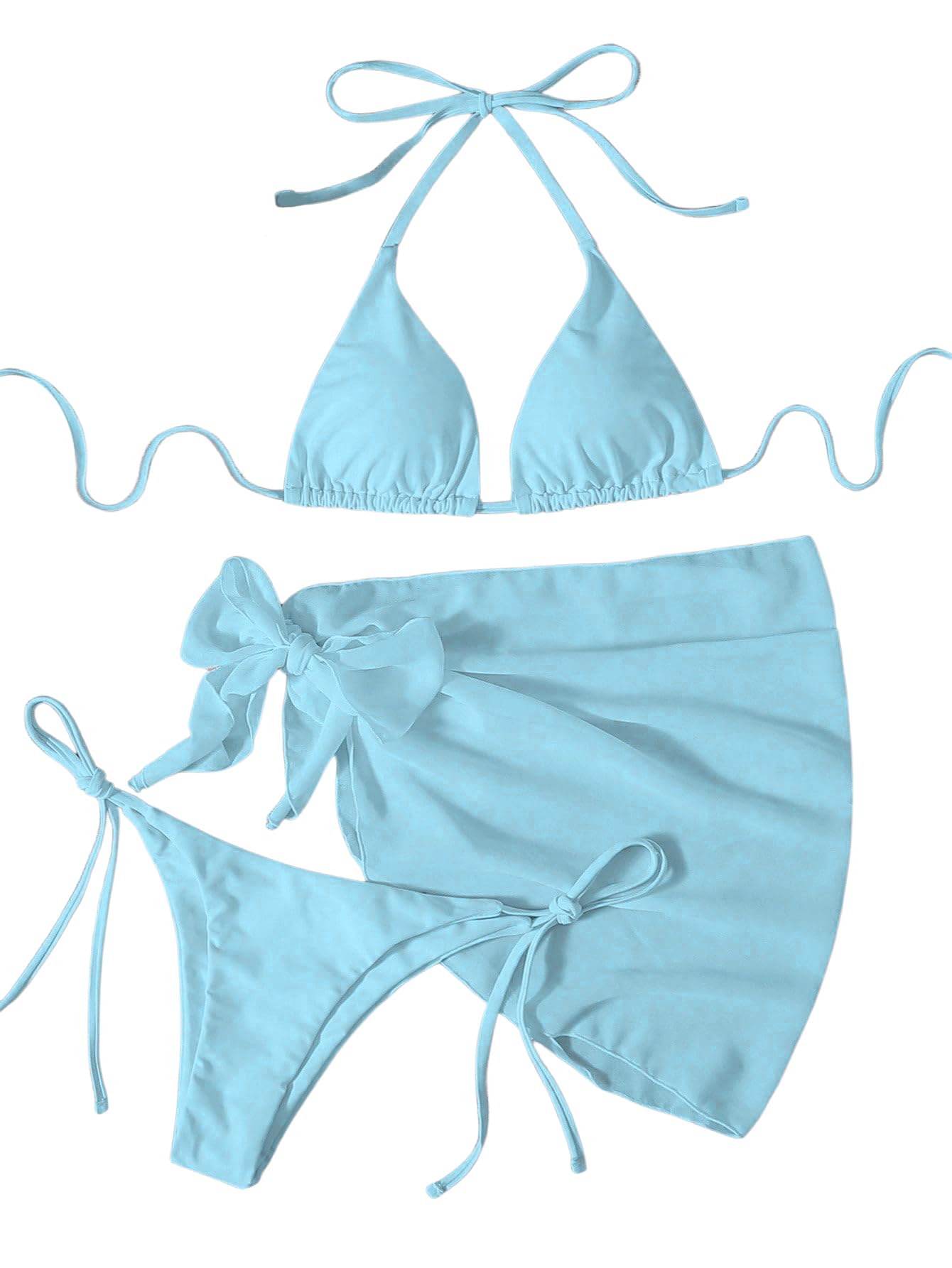 Women's 3 Piece Bikini Set Triangle Swimsuit Halter Bathing Suit