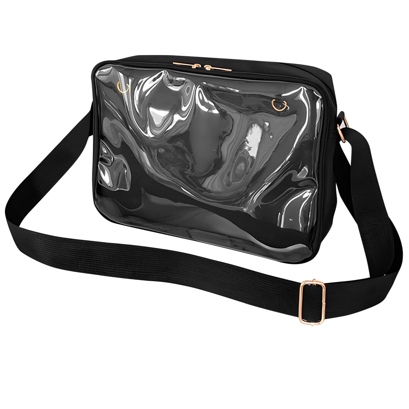 Packool Black Oxford Fabric with Adjustable Strap, Ita Bag, Crossbody Small Purse, Large Transparent Window for Pin Display, Ideal for Costume Party, Travel, and Daily Use - 11.8 x 7.9 x 3.5 Inches