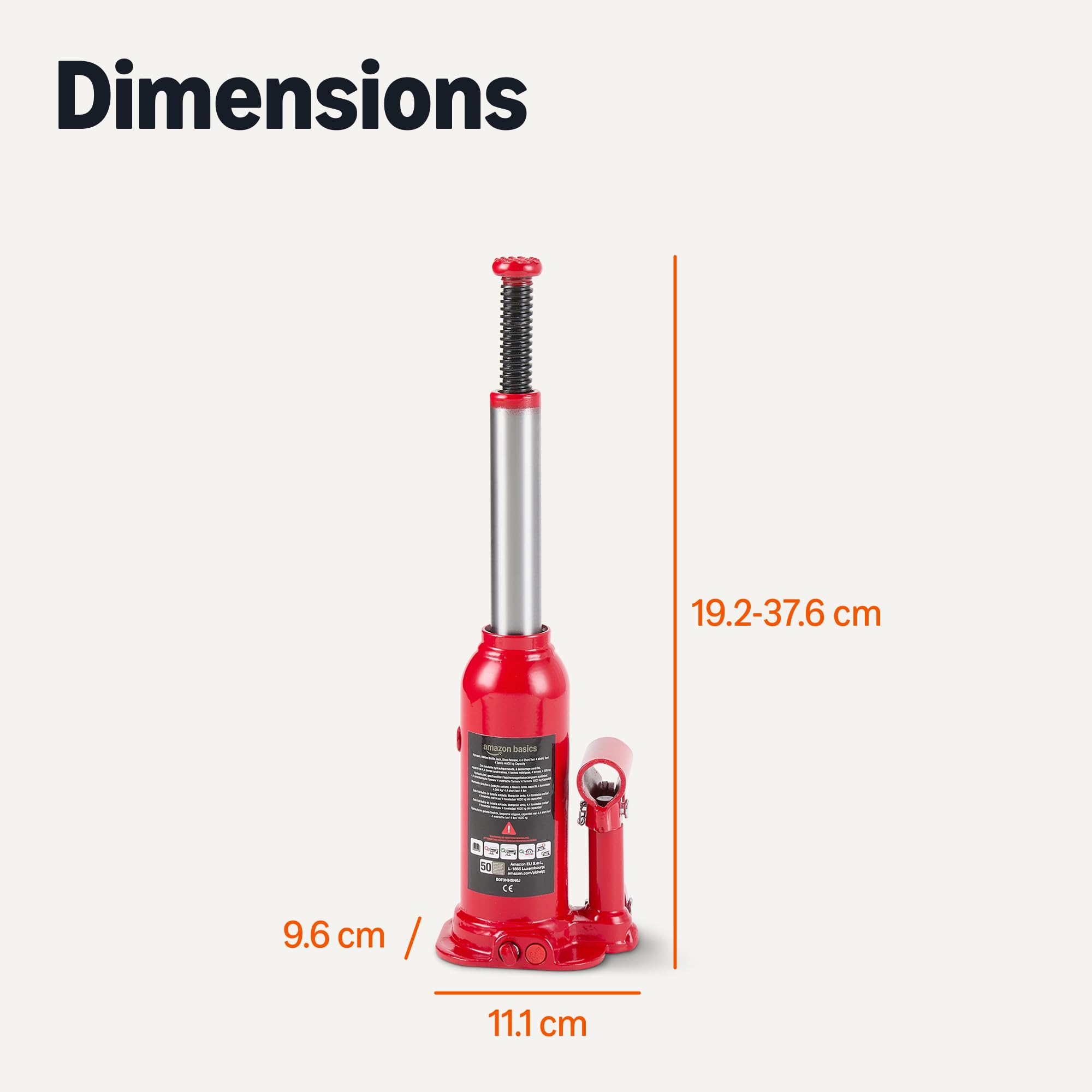 Amazon Basics Cric bouteille hydraulique soudé pour voiture, capacité de 4 tonnes, libération lente, rouge