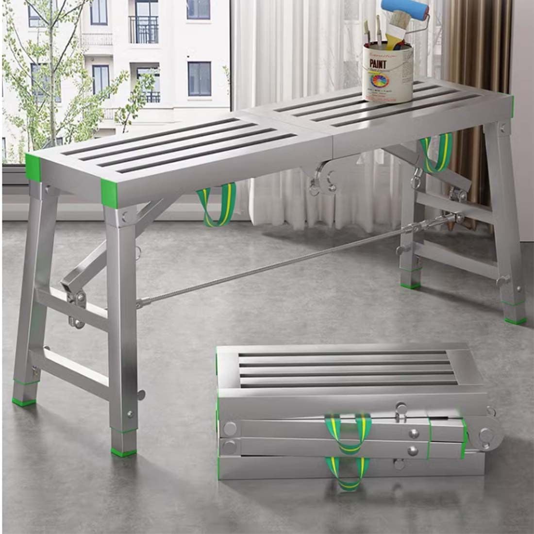 WQPMNYG Scaffolding Equipment, Multipurpose Work Platform, Portable Folding Scaffold, Tower Ladder Stool Work Bench, for Home Improvement, Patching Drywall or Cleaning Windows,160cm
