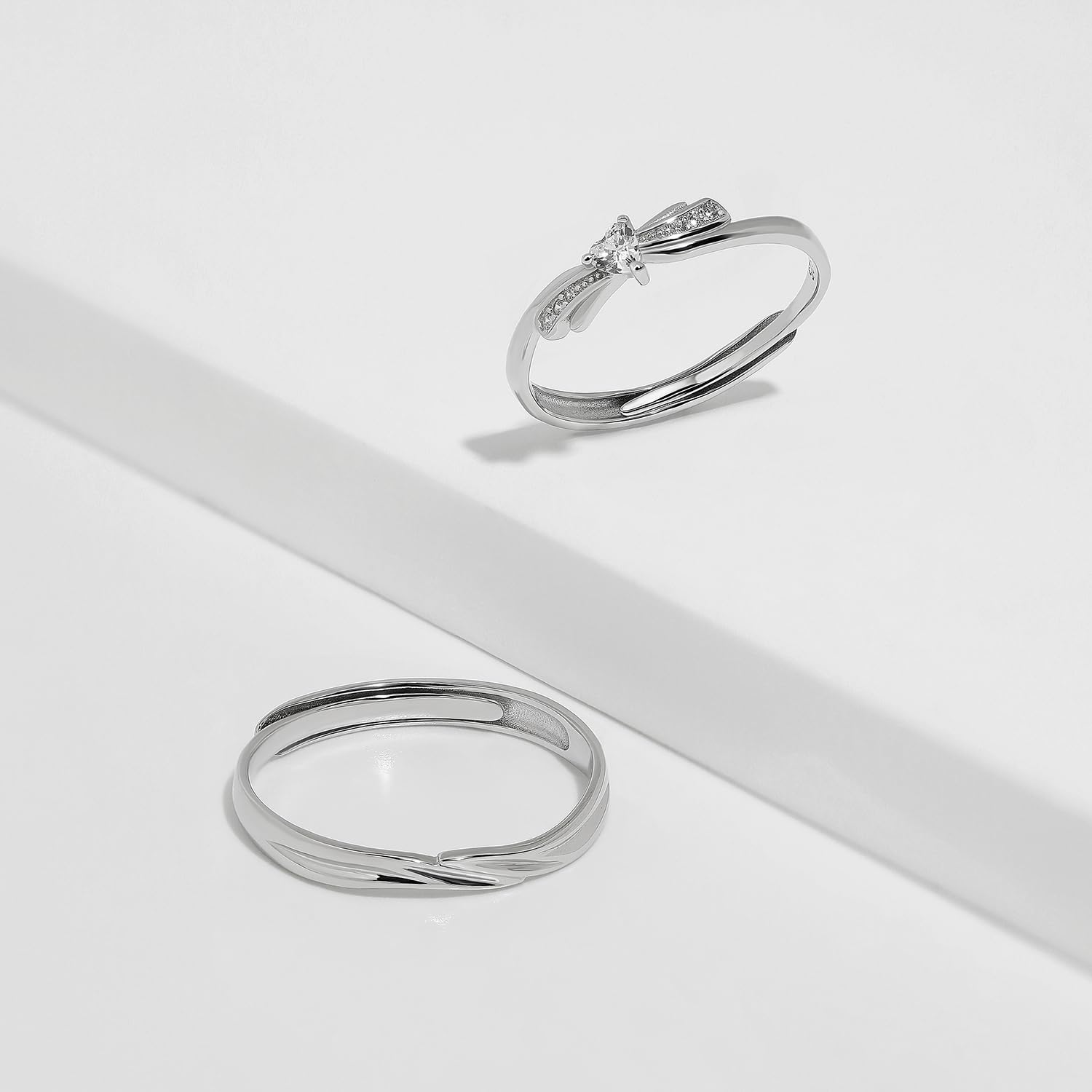 Meissa Plata de Ley 925 Anillos de Pareja de Bodas Promesa Compromiso para Mujeres y Hombres de Banda Aniversario Conjuntos de Novia San Valentín Regalo Caja de Regalo Ajustable, Juego de Dos Anillos