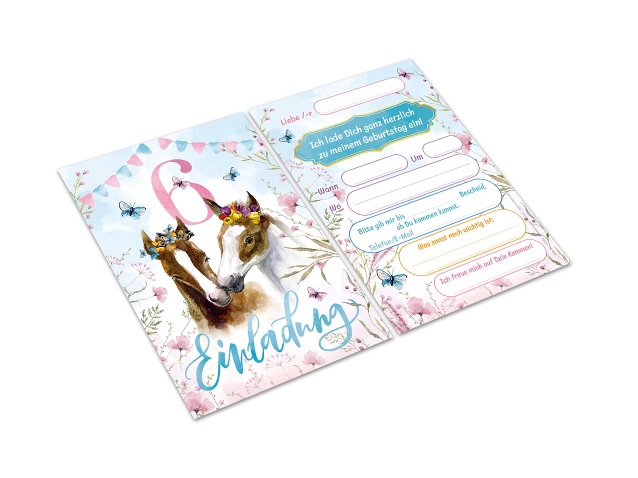 Minkocards 12 Einladungskarten zum sechsten Kindergeburtstag 6. Geburtstag Mädchen Meerjungfrau incl. 12 Umschläge, 12 Partytüten/natur, 12 Aufkleber Einladungsset