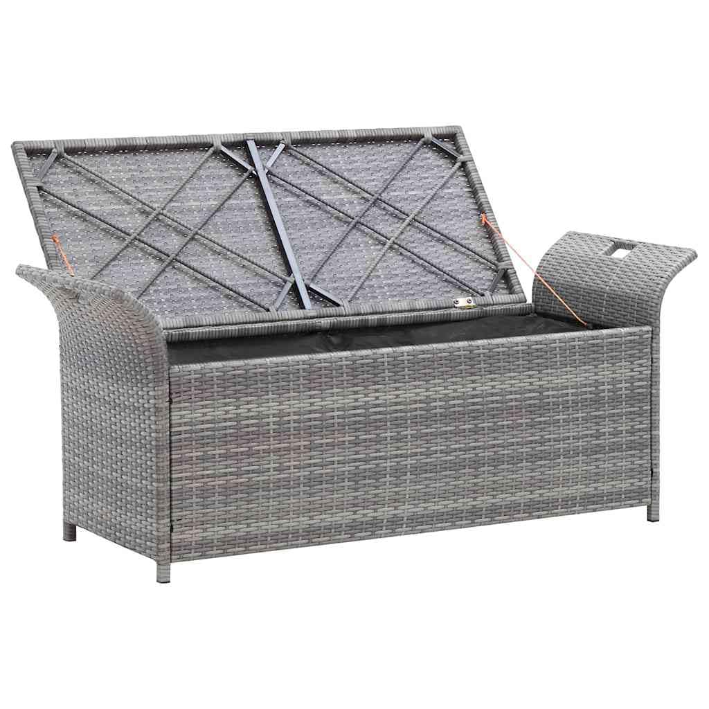 vidaXL Truhenbank mit Auflage Gartenbank Gartentruhe Kissentruhe Kissenbox Sitzbank Rattanbank Bank Box Auflagenbox Grau 138cm Poly Rattan