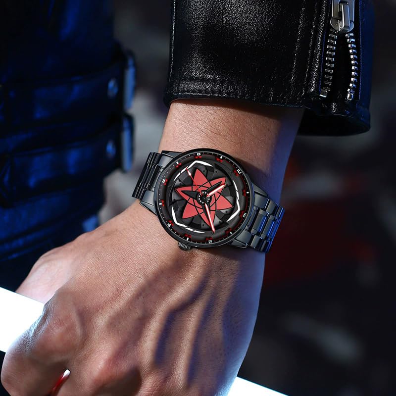 Image of Sasuke Sharingan Anime Wrist Watch for Men & Boys | Naruto-Inspired Collector Edition | 360 Rotating Dial | Water Resistant | Premium Quartz Movement | Display Box Included