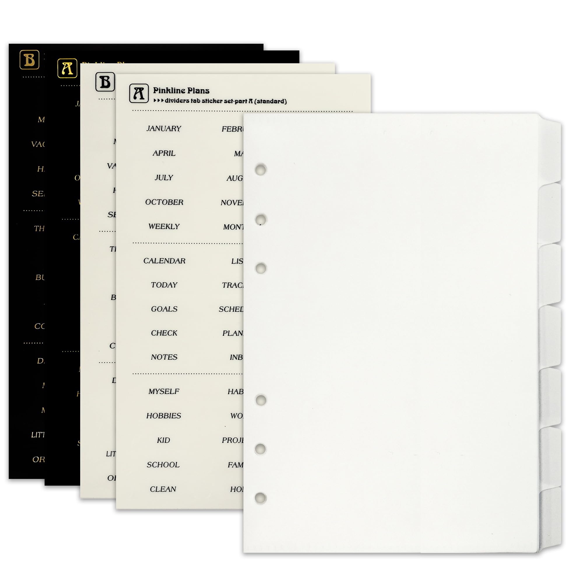 Zelten PP Binder Index Dividers with Folder & 4 Sheets Tab Stickers for Personal Organizer (PP White 7-Folder Tab, A5/6 Hole)