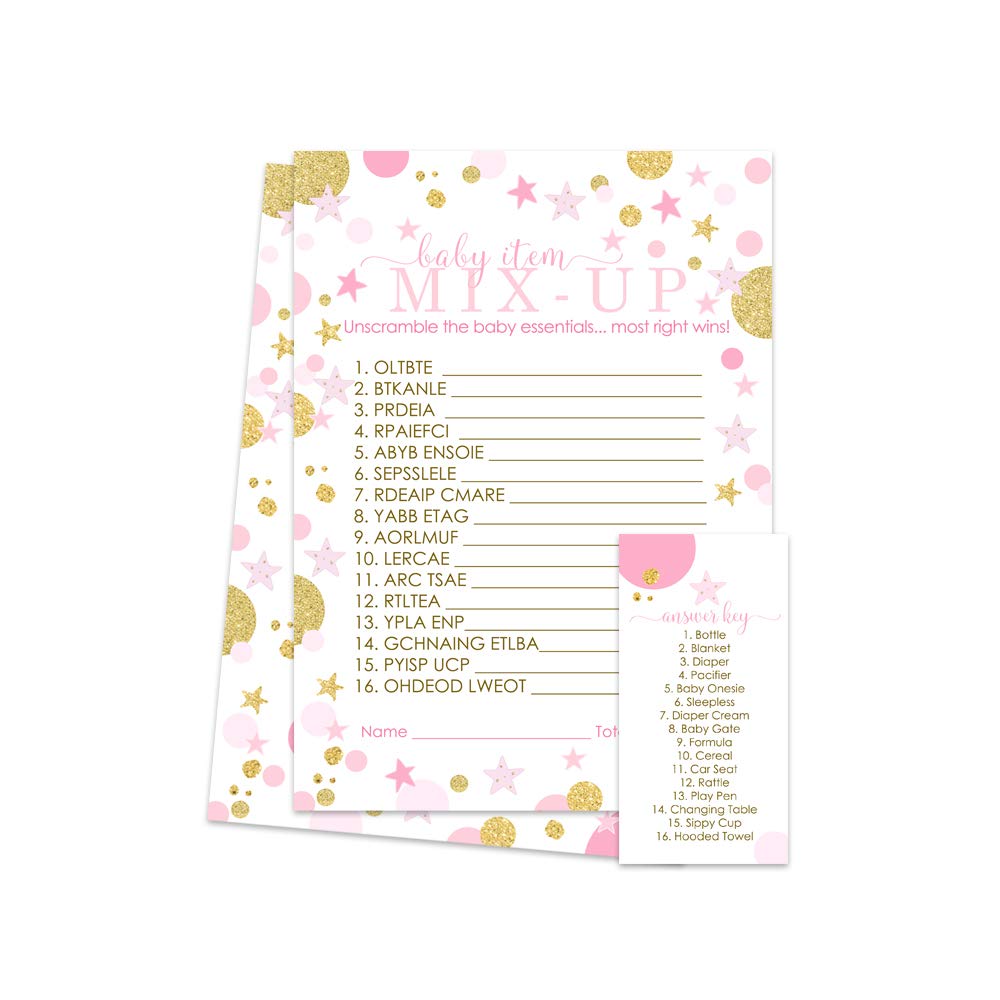 Buy Pink and Gold Baby Shower Games Word Scramble (25 Pack) Stars and