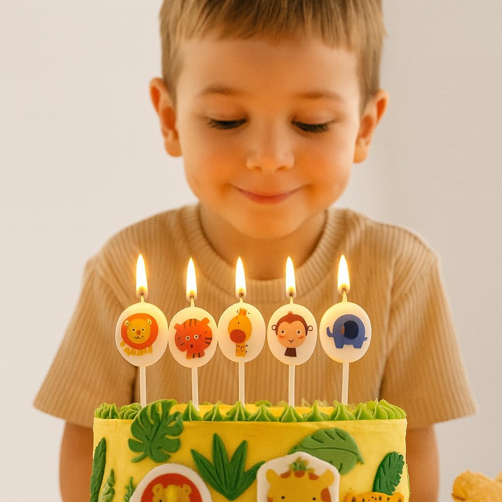 Wanna Party Jungle Theme Birthday Decorations-Safari Animal Theme Candles Set for Kids Happy Birthday Cake Decoration, Celebration & Cup Cake Decoration-image-26