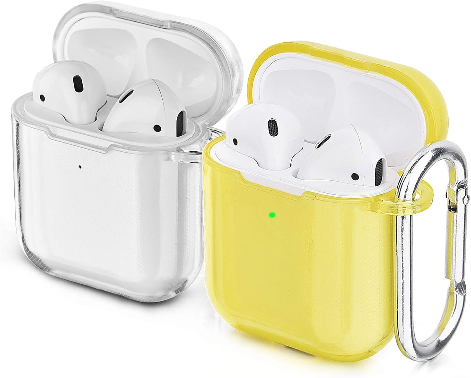 AIRSPO Airpods Case Clear, Soft TPU Protective Case Cover Compatible with Apple AirPods 1/2 Wireless Charging Case with Keychain (Clear+Clear Yellow)