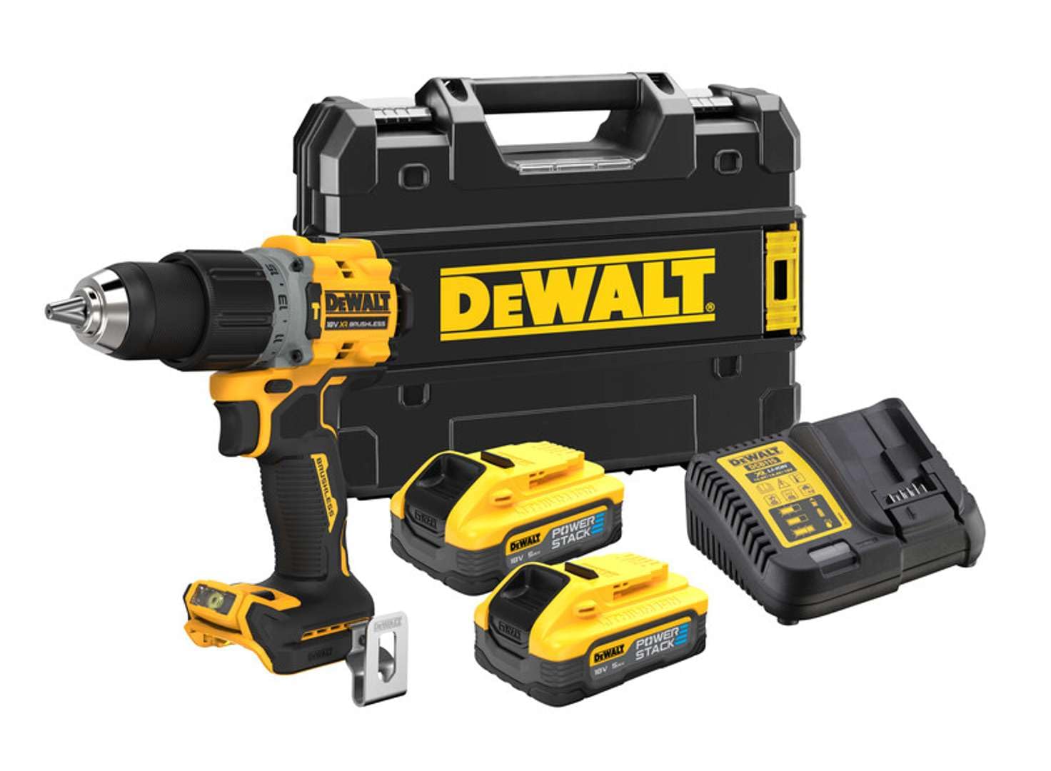 DEWALT Taladro Percutor sin escobillas XR 18V 13mm 90Nm con 2 baterías POWERSTACK Li-Ion 5Ah y maletín TSTAK per chi cerca qualità e praticità, per uso pratico e risultati affidabili, 13mm