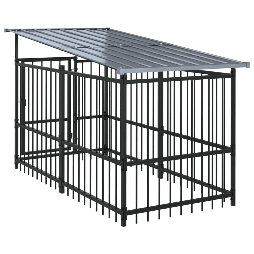 Perrera para perros de acero con recubrimiento en polvo con techo de 11,26 m², parque estable con rejilla, plegable, protección segura para cachorros y perros en el jardín, terraza, patio