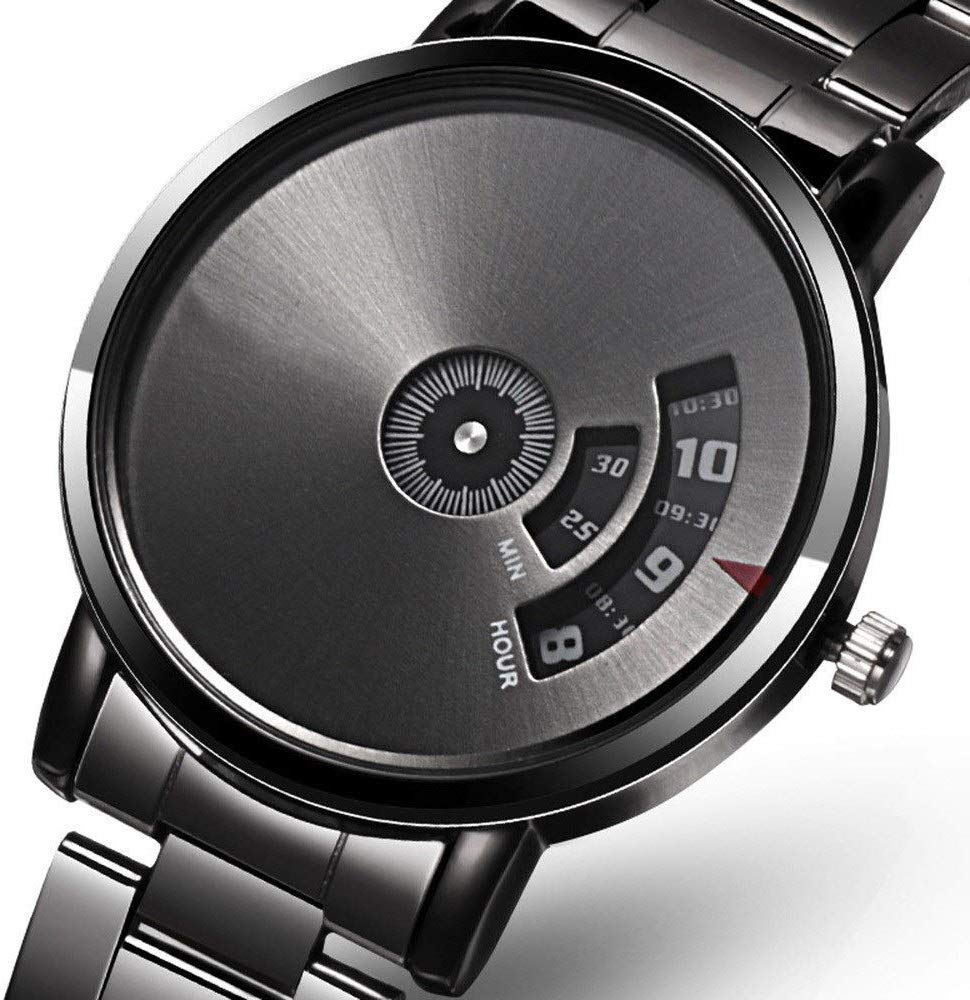 Men's/Women's Alloy Steel Strap Watch Casual Business Turntable Quartz Watch fashion (Color : Black)
