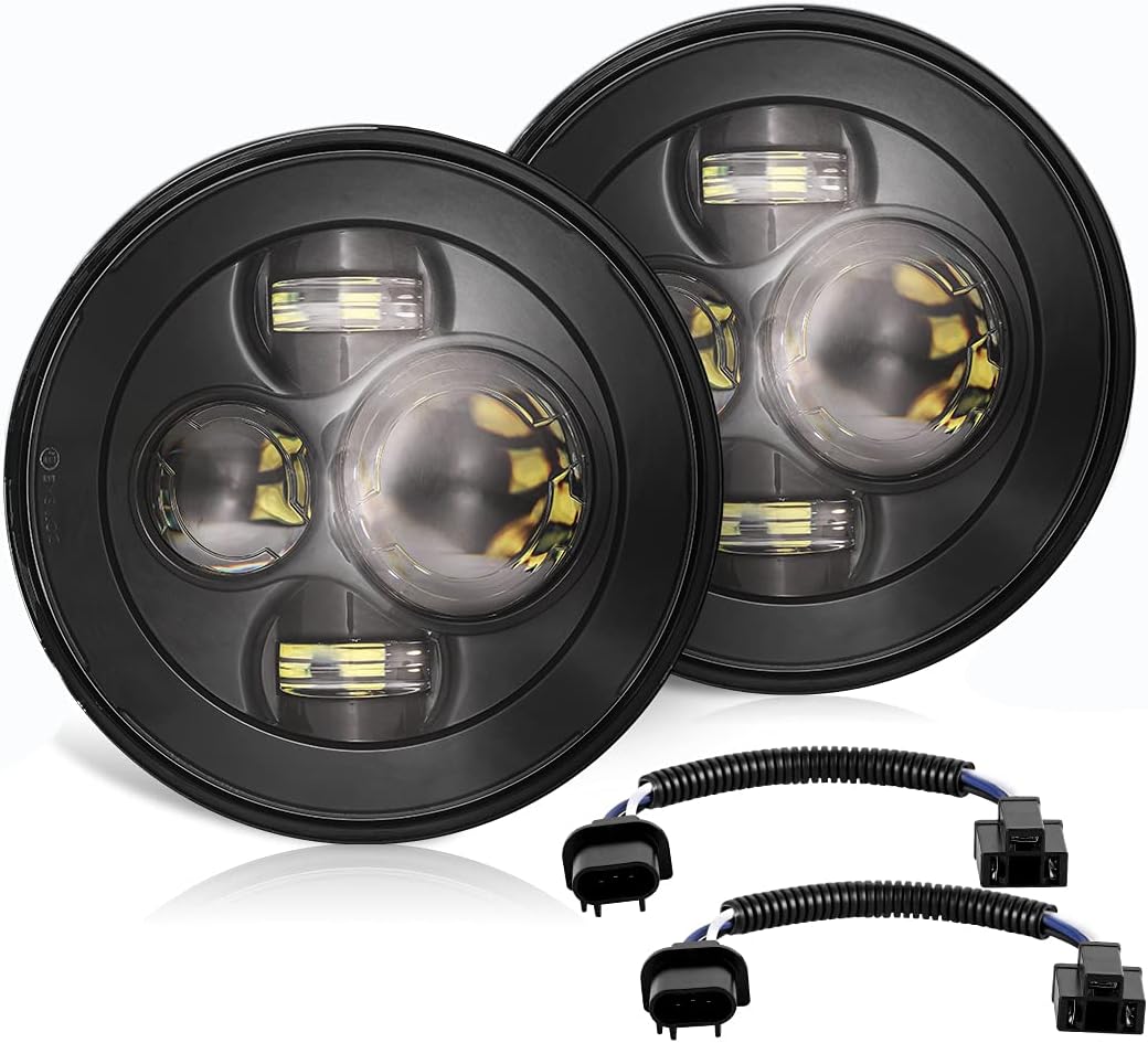 CZC AUTO 7" Round Jeep LED Headlights with High Low Beam Lights for Jeep Wrangler 2006-2017 JK LJ TJ Hummer H1 H2 CJ, DOT Approved Cree Chips Built-in Anti-flicker Hardware Black 2PCS