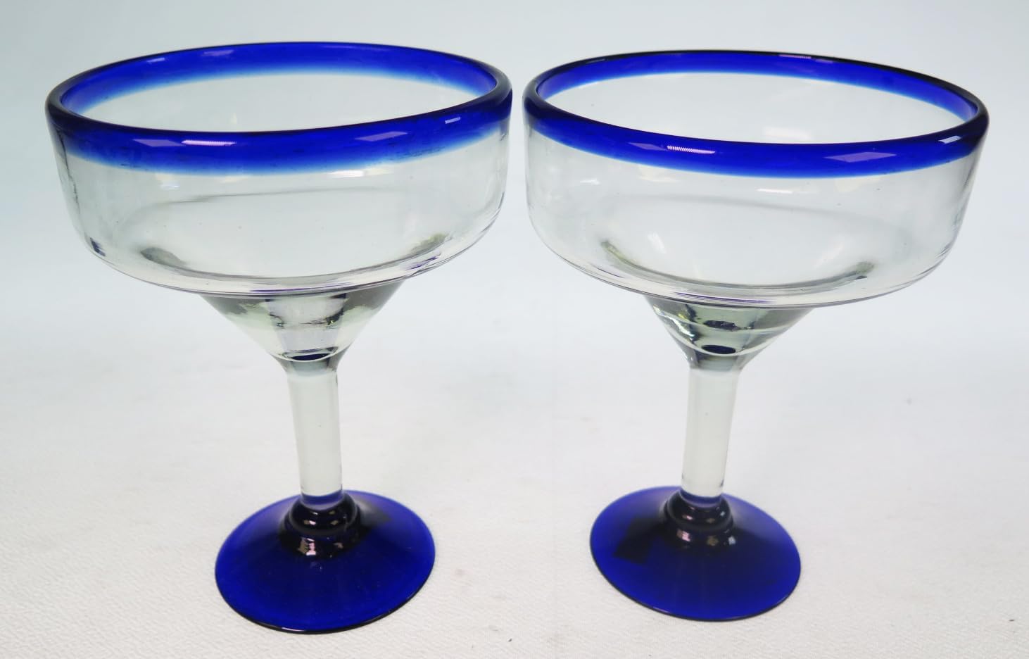 Mexican Margarita Glasses, Cobalt Blue Rim, Hand Blown in Mexico, set of 4, (15 oz each)