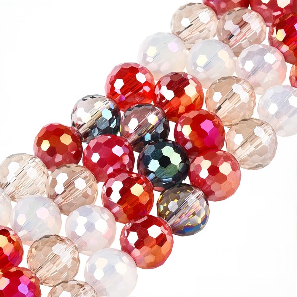 PONABEADIY 1 Box 4 Strands 200PCS 8MM Mixed colour Faceted Shiny Glass Beads with Holes Electroplated Crystal Round Loose Charms Spacer Bead for Jewellery Making Bracelets Necklaces Diy Craft Supply