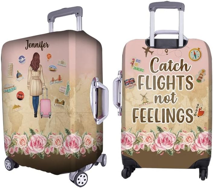 review Personalized Name Catch Flights Not Feelings Luggage Cover, Travel Girl Protector Luggage Covers, Suit Case Covers, Suitcase Protector, Luggage Protective travel accessories, Unique travel cover