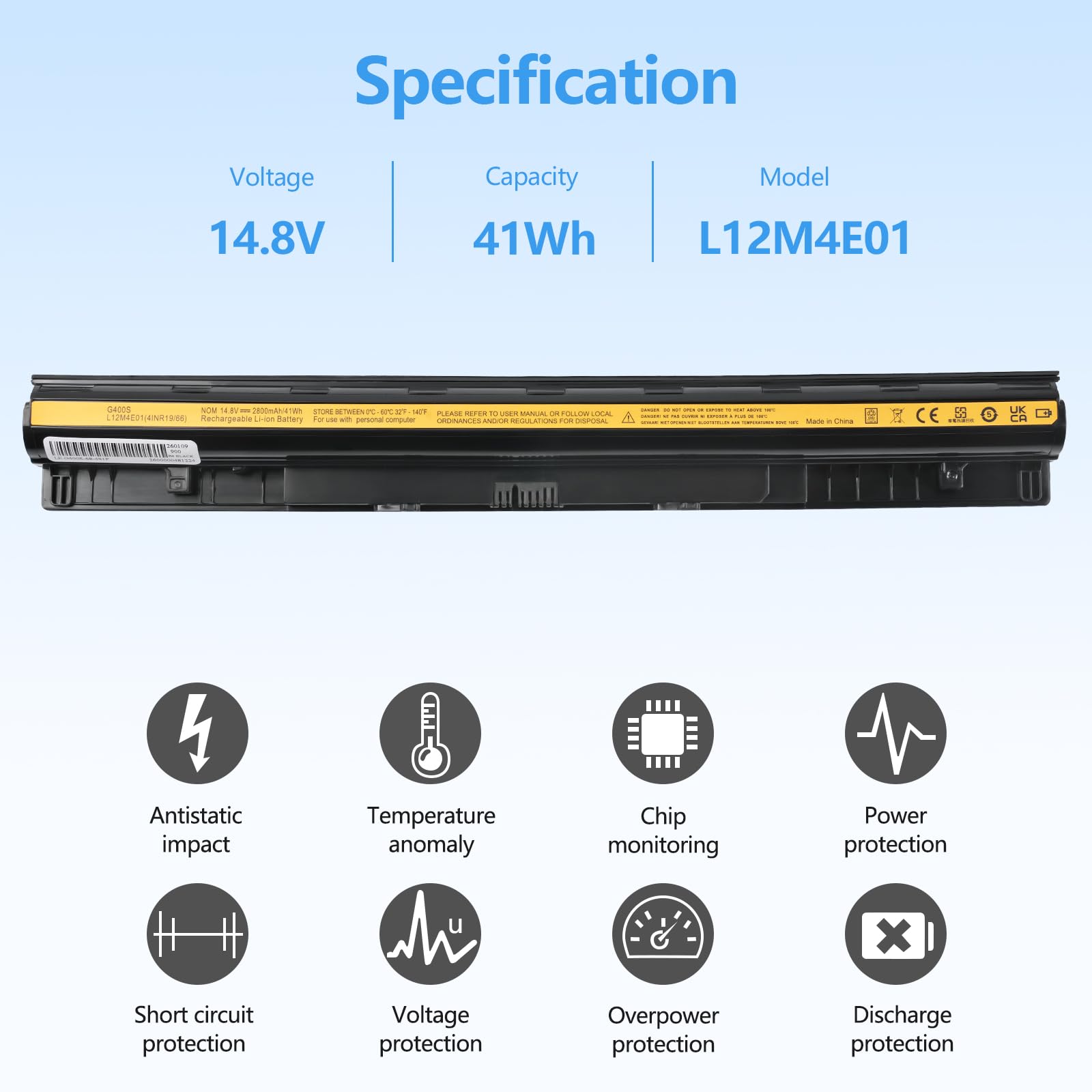 2800mAh L12S4E01 L12M4E01 Batería para Lenovo G50 G50-45 Z50 Z70 Z50-70 Z70-80 G50-30 G50-70 G50-80 G505S G500S Z50-75 G400S L12M4A02 L12L4A02 L12S4A02 L12L4E01