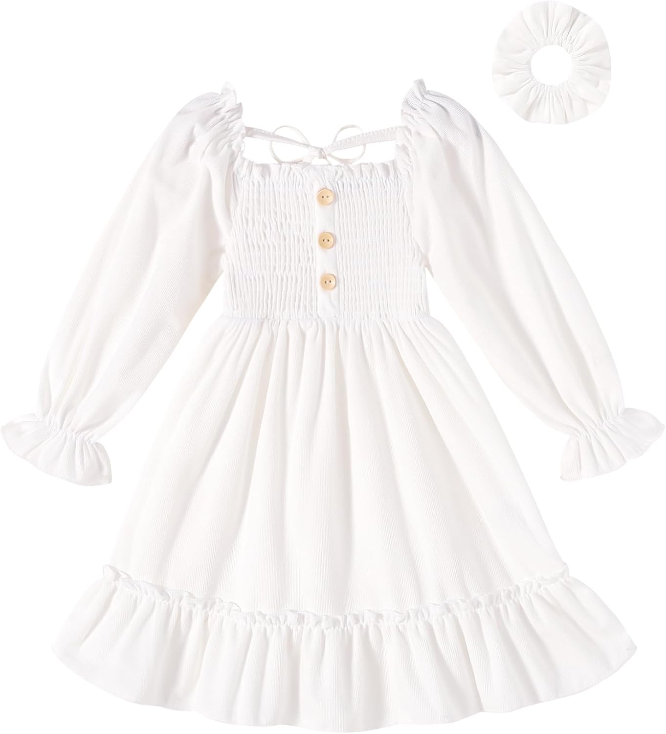 Happy Town Toddler Girl Dress Long Sleeve Linen Vintage Baby Fall Winter Outfits Clothes