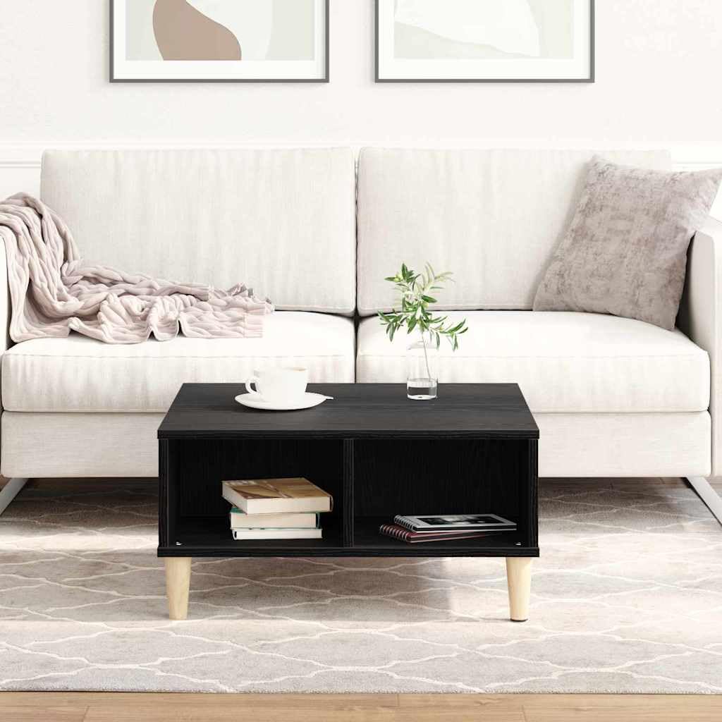 Mesa de centro de roble negro 60 x 60 x 30 cm, madera de ingeniería, 2 estantes, 75 kg, mini mesa de salón
