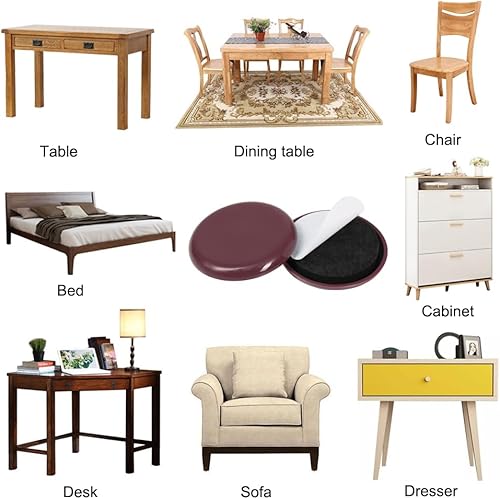 Miniatura 2 de Deslizadores de muebles de 2 pulgadas, 12 piezas deslizantes para muebles para un fácil movimiento en la alfombra de madera dura (café)