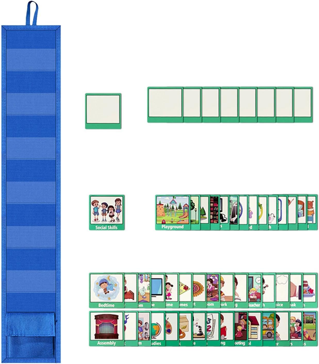 Visual Timetable - Daily Routine Calendar, Visual schedule board | Motivation Children Daily Routine Chart with 45 Activity Cards & 9 Blank Cards, Classroom Pocket Planner & Behavior Management Tool